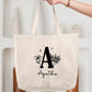 Sac cabas coton personnalisé initiale + prénom – Tote bag cabas – Cadeau femme enfant – Sac shopping – Anniversaire