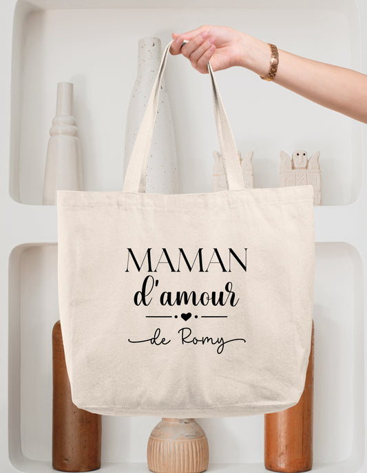 Sac cabas coton Maman d’amour personnalisé – Prénom(s) – Cadeau maman – Fête des mères – Sac shopping – Anniversaire
