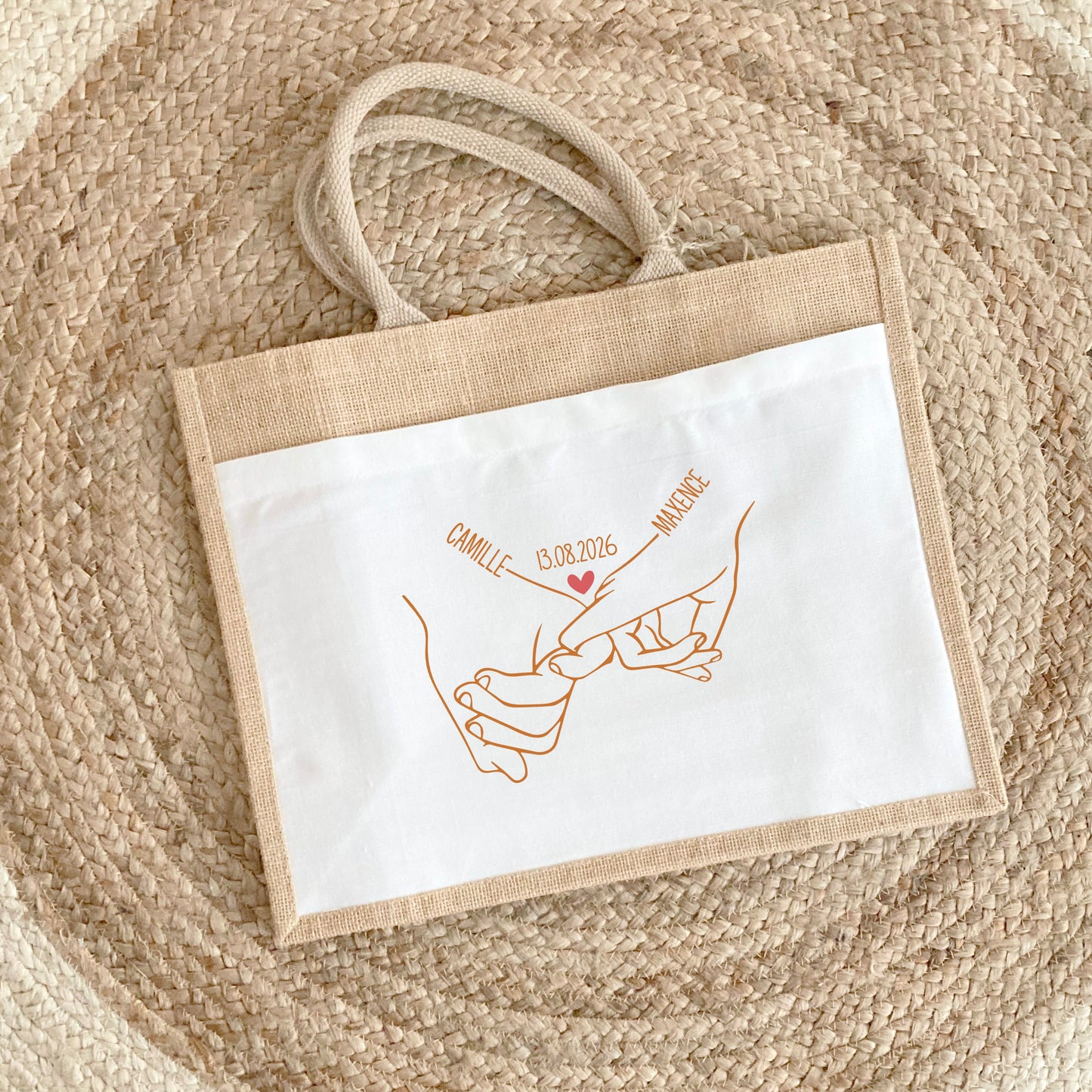 Sac Cabas Couple Personnalisé Prénoms et Date, Cadeau Couple, Sac Plage Personnalisé, Cadeau Mariage, Cadeau Saint Valentin