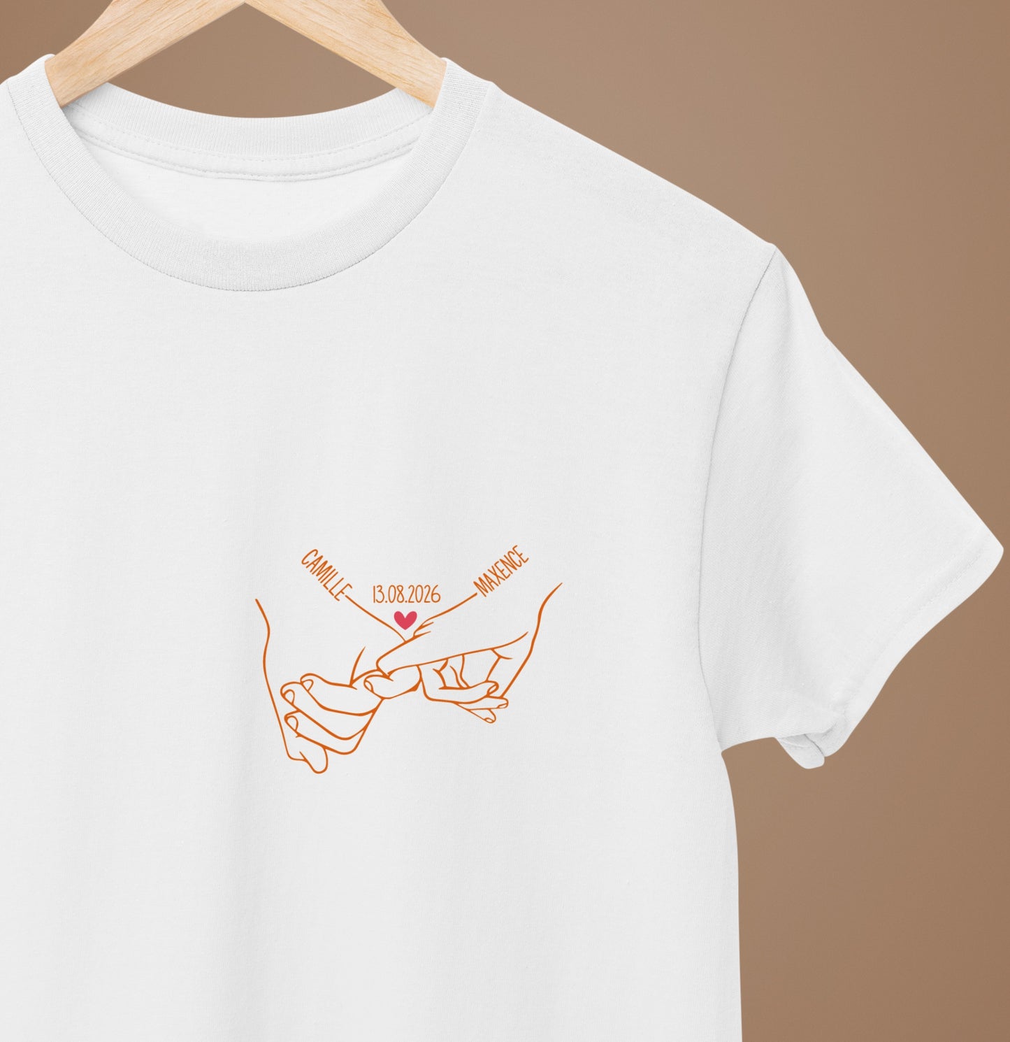 T-Shirt Cœur Personnalisé Prénoms et Date, Cadeau Couple, T-Shirt Homme Femme, Cadeau Amoureux, Saint Valentin