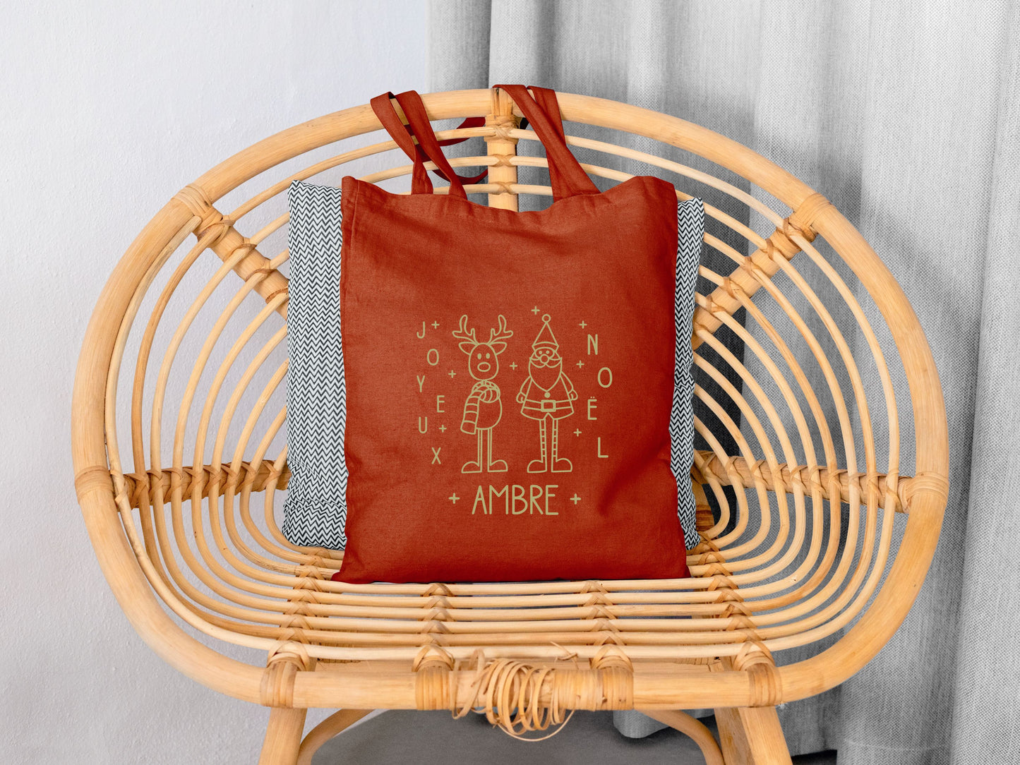 Tote Bag Noël Personnalisé Prénom | sac cadeau Noêl Coton | Cadeau Noël Réutilisable | 7 Couleurs