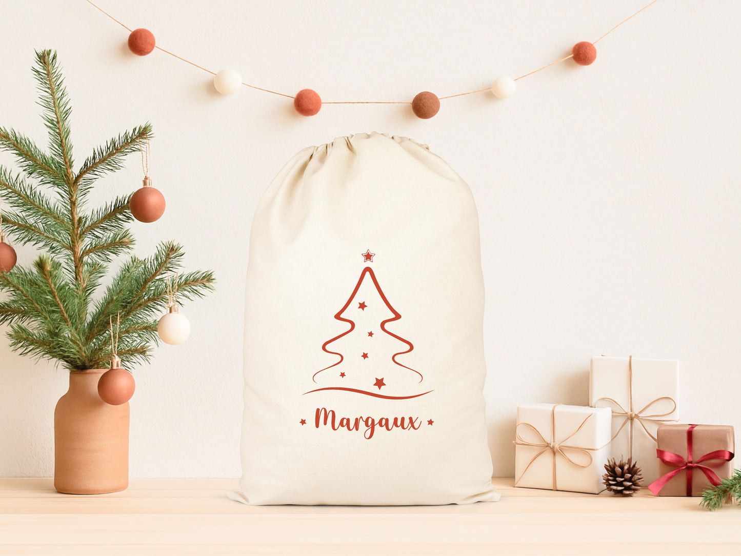 Sac cadeau Noël, Hotte de Noël personnalisée, Emballage Noël, Pochon Noël personnalisé