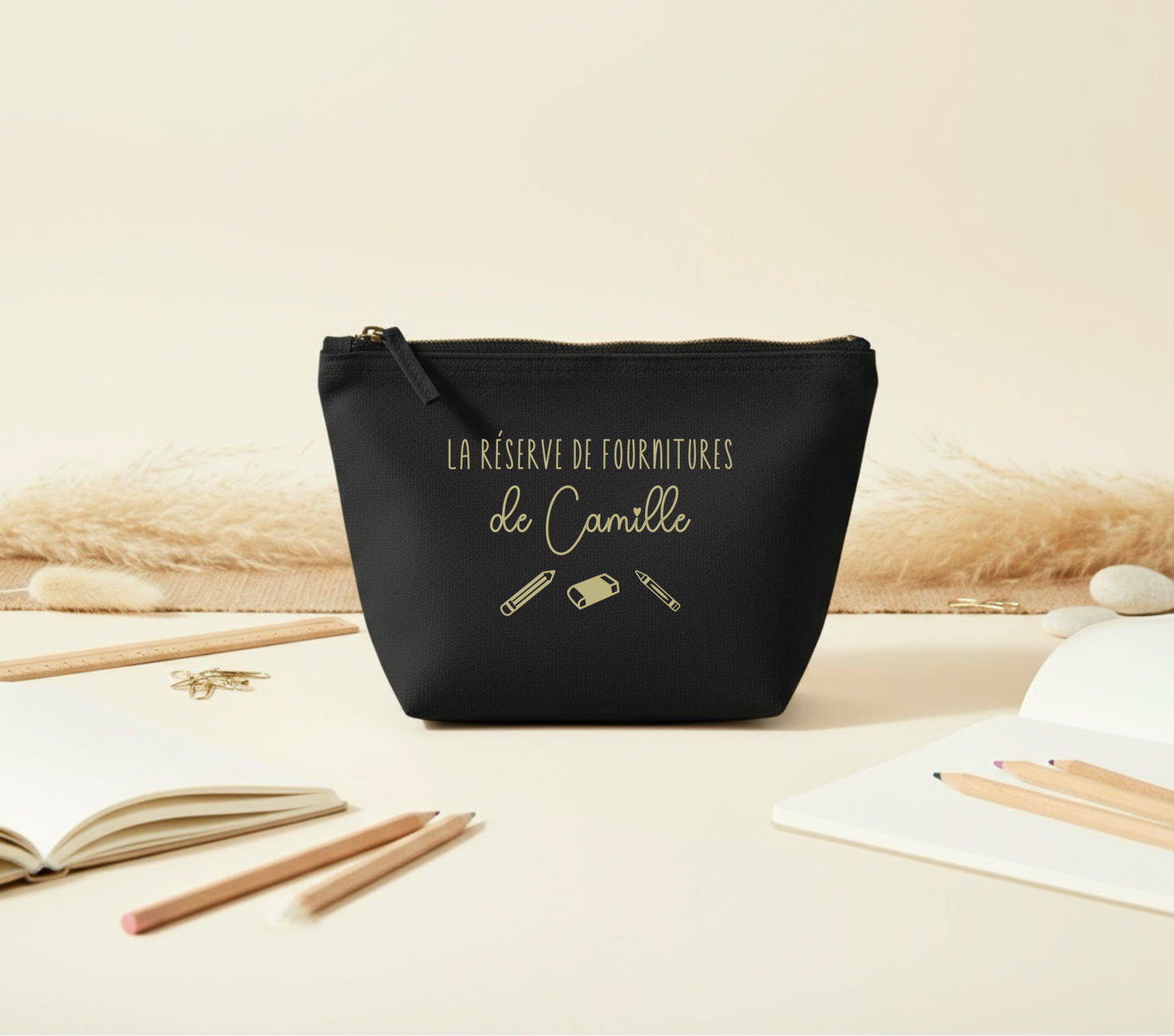 Trousse personnalisée prénom, Réserve de fournitures, Pochette école enfant, Cadeau rentrée scolaire, Trousse coton personnalisée