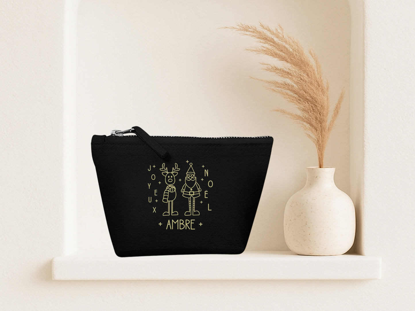 Trousse Noël Personnalisée Prénom | Joyeux Noël Renne Père Noël | 3 Tailles 3 Couleurs | Cadeau Noël
