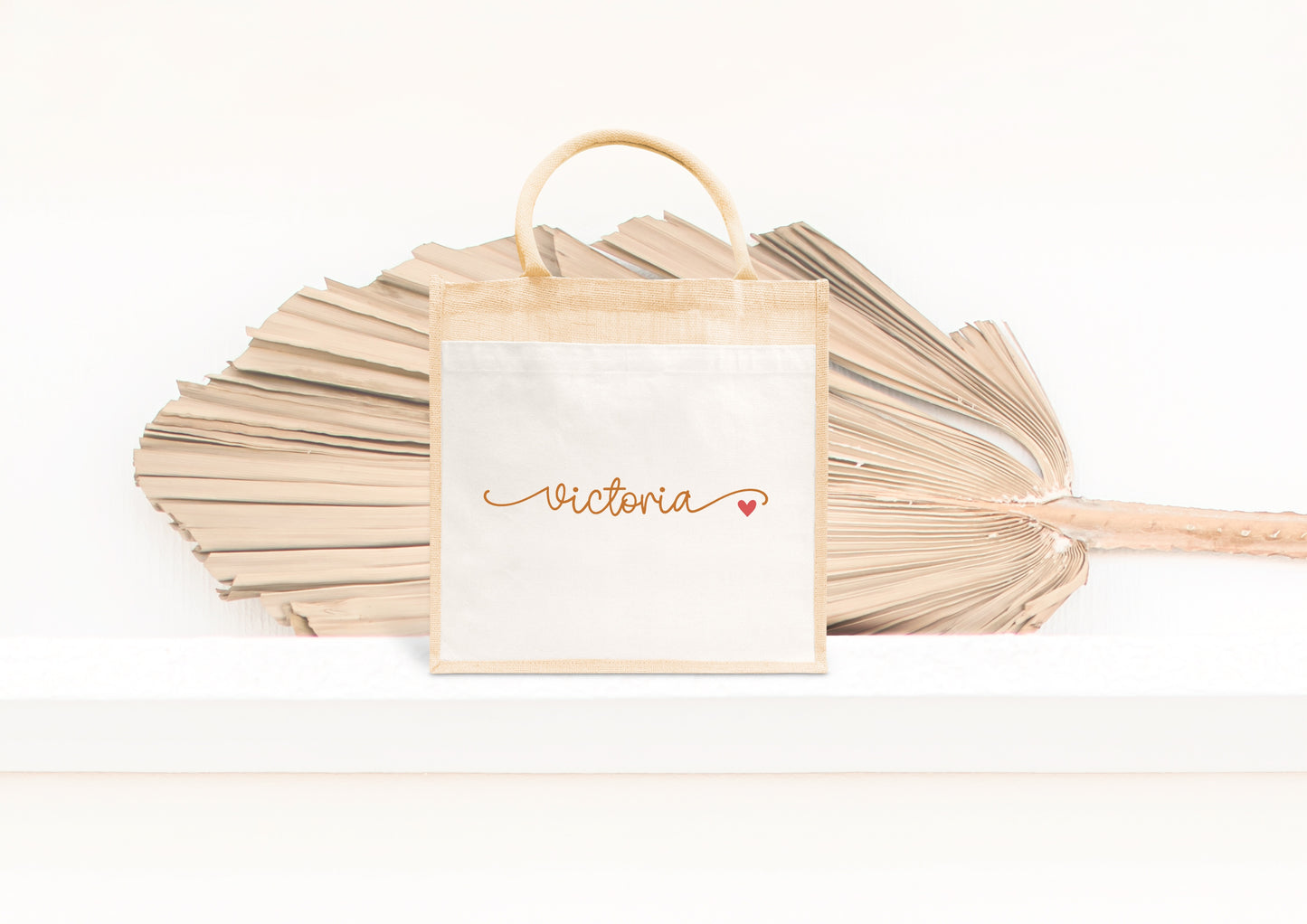Cabas jute personnalisé prénom avec petit cœur – Sac jute – Cadeau personnalisé – Shopping plage