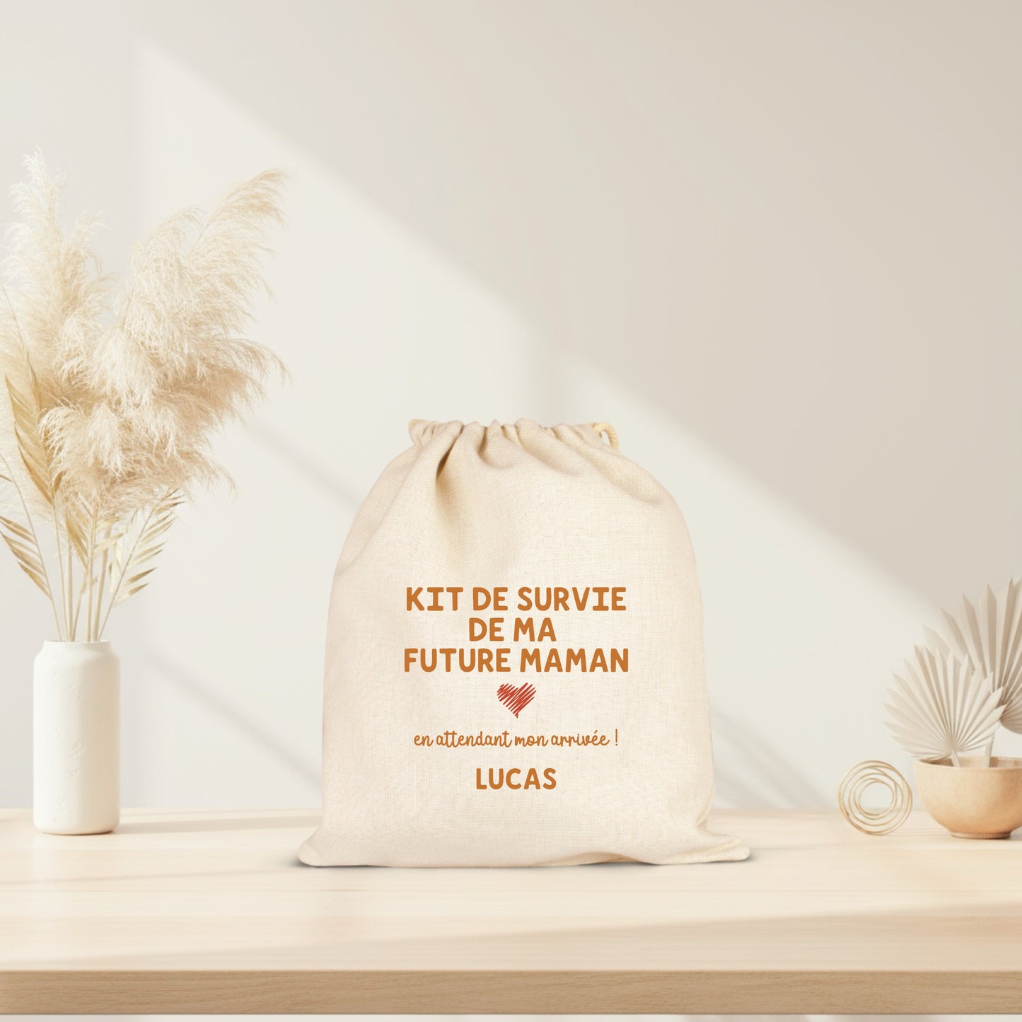 Pochon annonce grossesse “kit de survie de ma future maman” personnalisé – Cadeau future maman – Révélation bébé