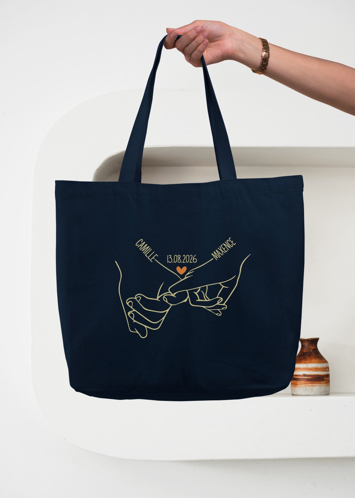 Cabas Coton Personnalisé Couple Prénoms et Date, Sac Cabas Amoureux, Cadeau Couple, Cadeau Mariage, Cadeau Saint Valentin