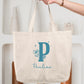 Sac cabas coton personnalisé initiale + prénom – Tote bag cabas – Cadeau femme enfant – Sac shopping – Anniversaire