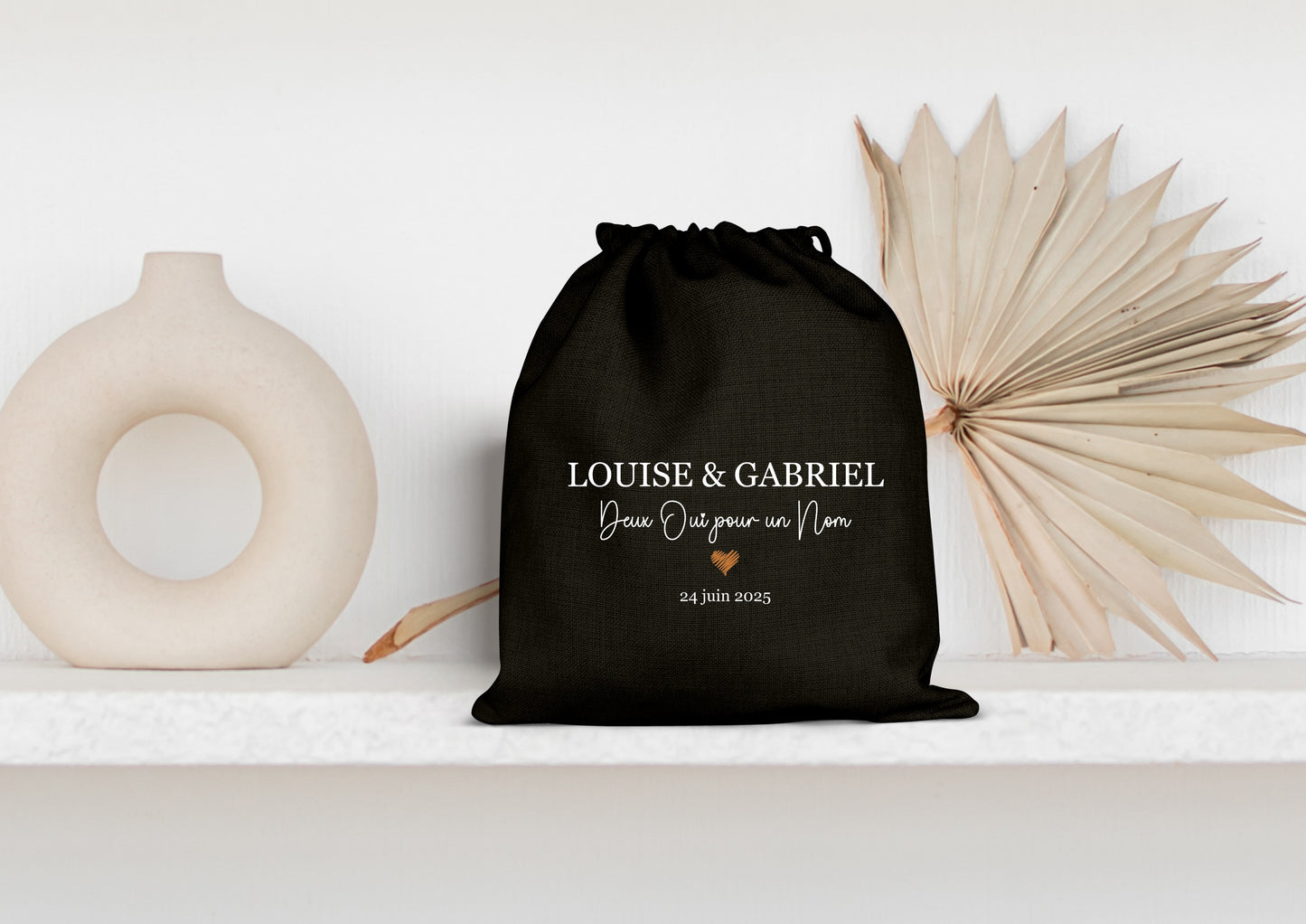 Pochon mariage personnalisé prénoms & date – "Deux oui pour un nom" – Cadeau mariage – Souvenir