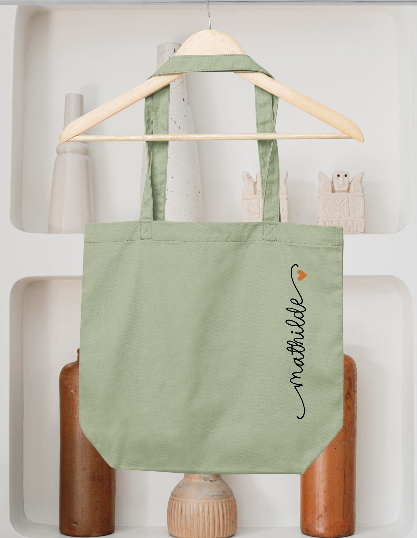 Sac cabas coton personnalisé prénom avec petit cœur – Sac shopping – Cadeau personnalisé