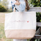 Grand sac XL coton & jute personnalisé prénom avec petit cœur – Sac shopping – Cadeau personnalisé