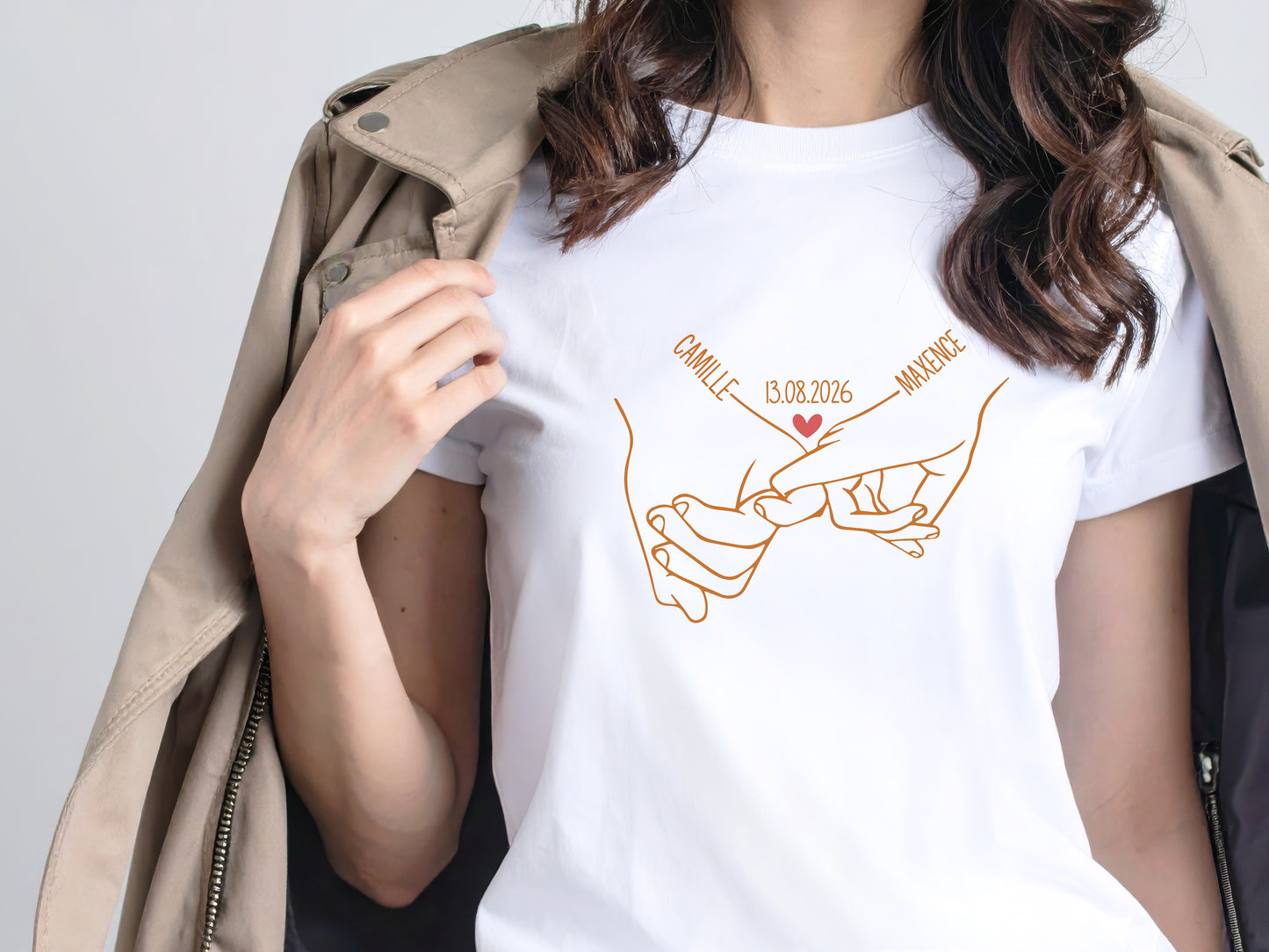 T-shirt Personnalisé Prénoms Date, Cadeau Mariage, Cadeau Fiançailles, Cadeau Couple, Homme Femme