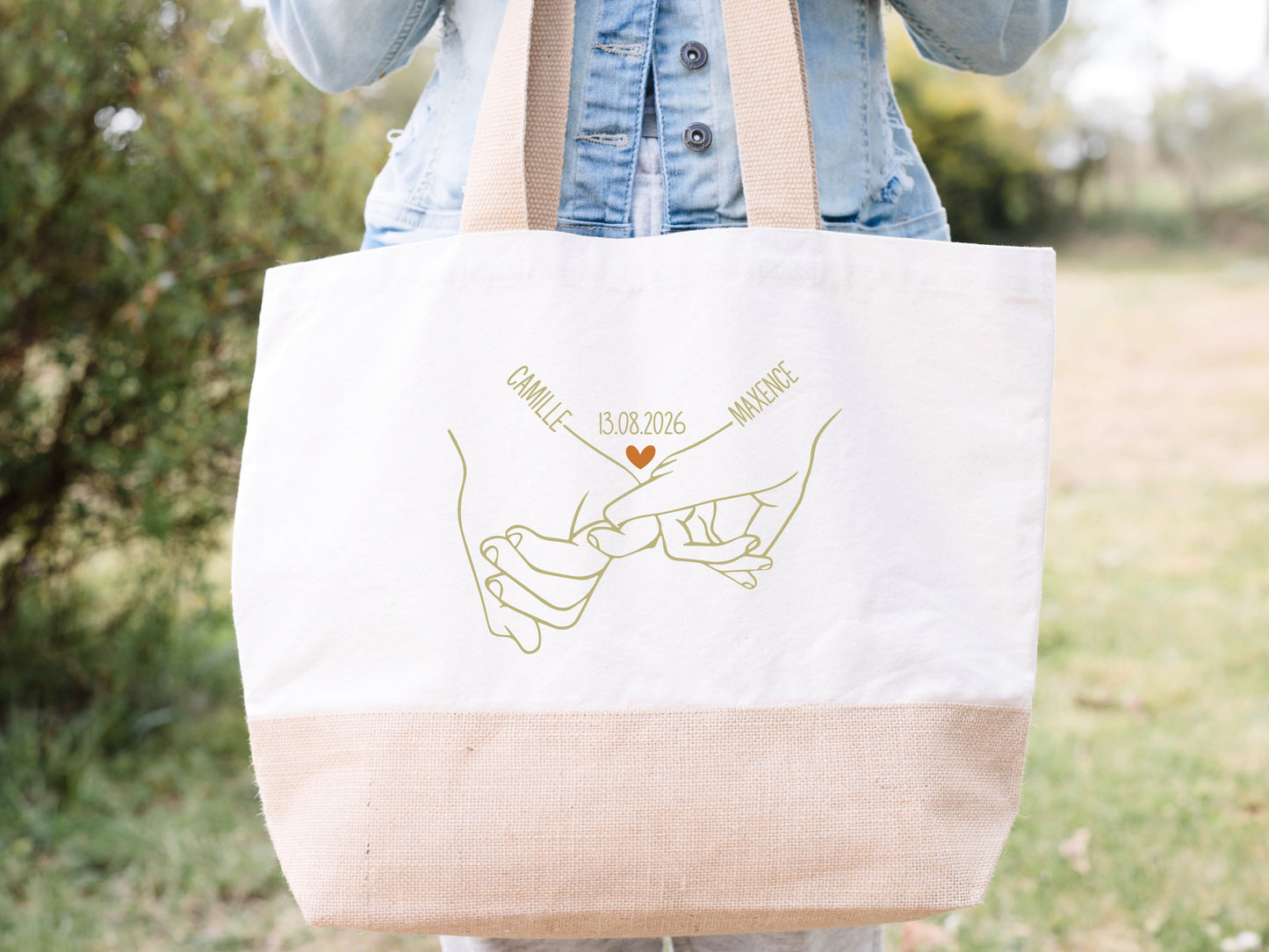 Sac Shopping Couple Personnalisé Prénoms et Date, Sac Plage Personnalisé, Cadeau Couple, Cadeau Mariage, Cadeau Saint Valentin