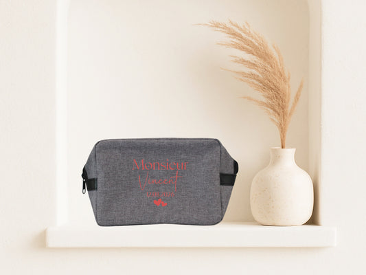 Trousse toilette homme personnalisée "Monsieur" nom & date – Cadeau mariage – Cadeau marié