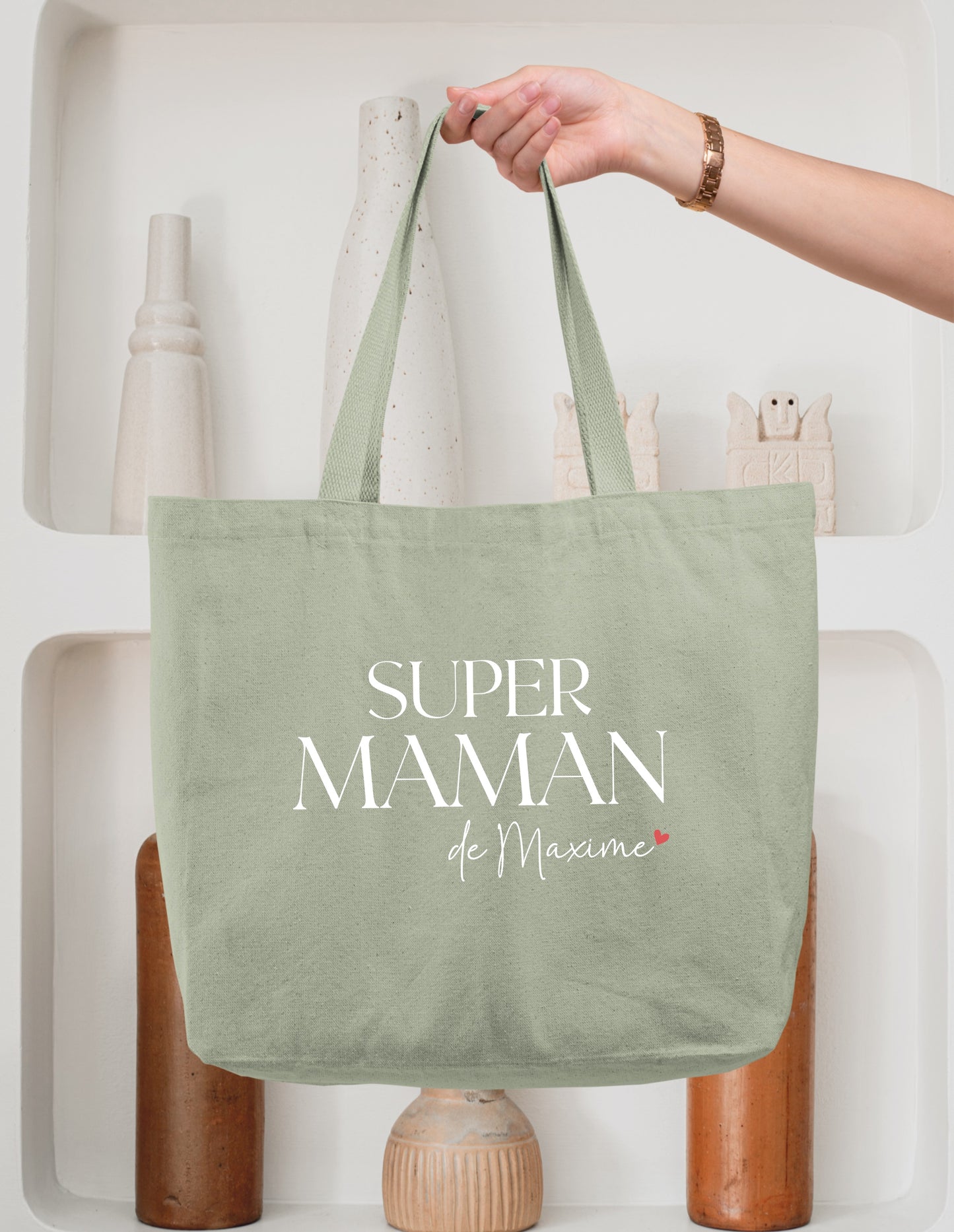 Sac cabas coton Super maman personnalisé – Prénom(s) – Cadeau maman – Fête des mères – Sac shopping – Anniversaire