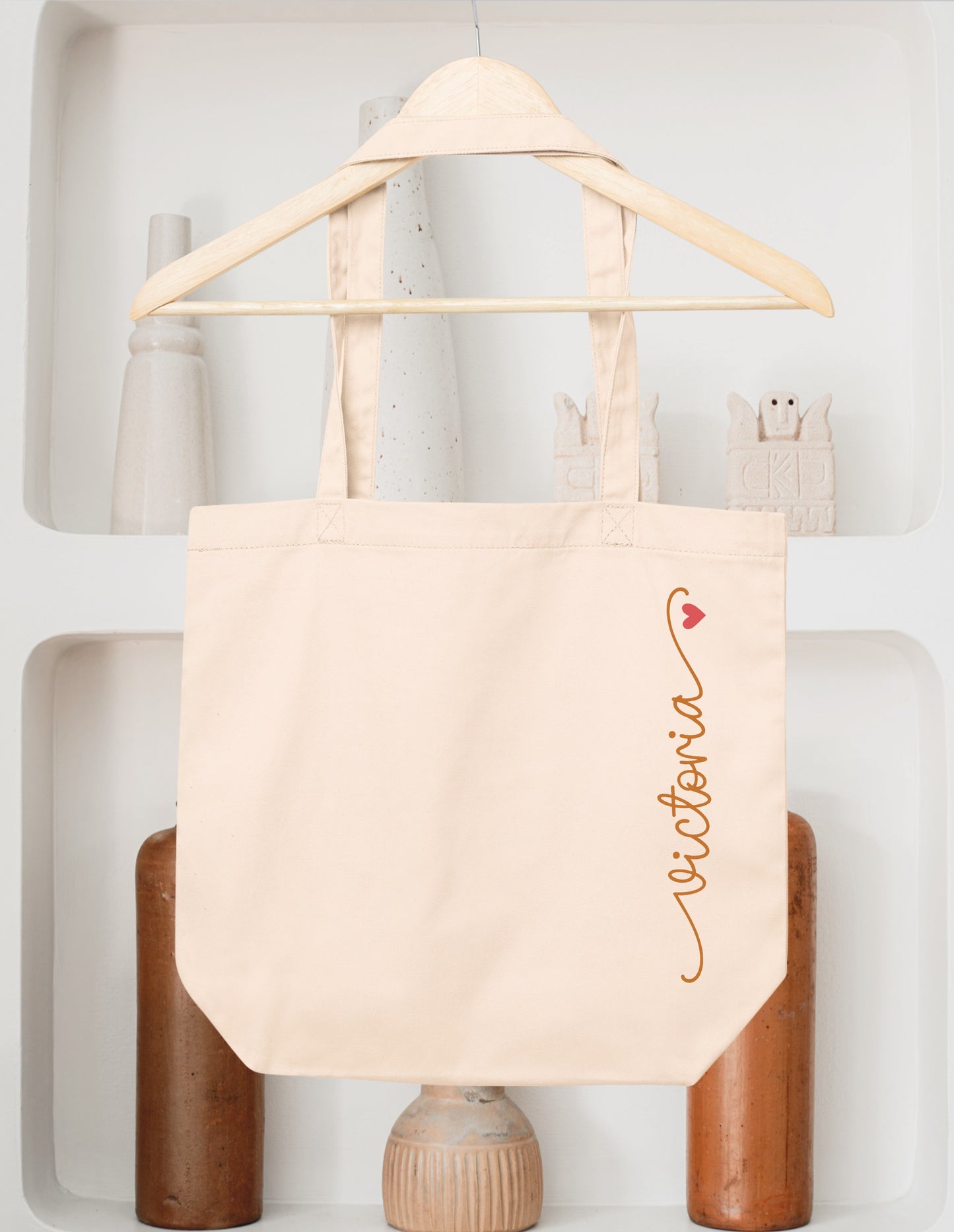 Sac cabas coton personnalisé prénom avec petit cœur – Sac shopping – Cadeau personnalisé