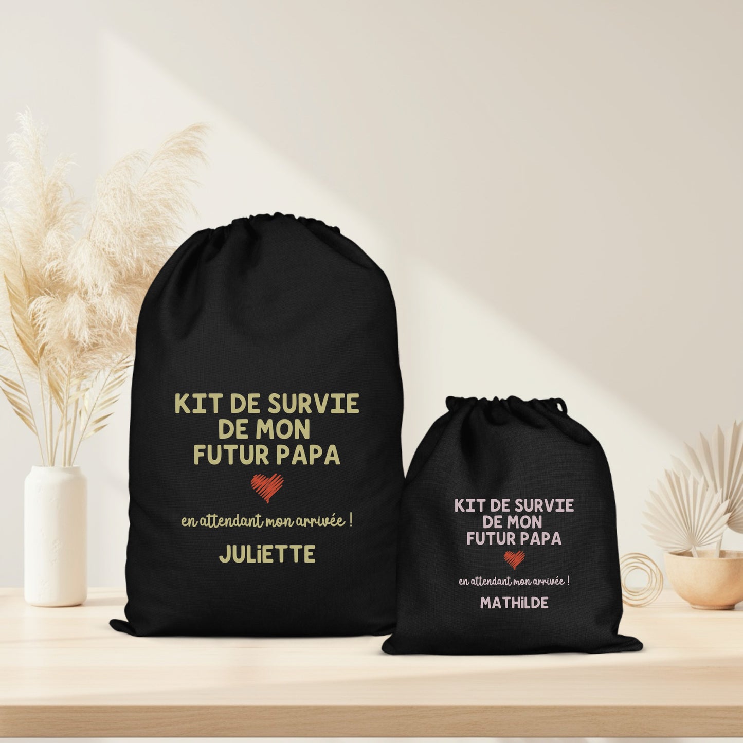 Pochon annonce grossesse “kit de survie de mon futur papa” personnalisé – Cadeau futur papa – Révélation bébé