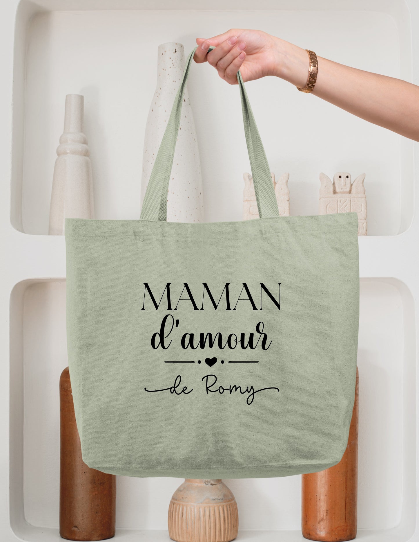 Sac cabas coton Maman d’amour personnalisé – Prénom(s) – Cadeau maman – Fête des mères – Sac shopping – Anniversaire