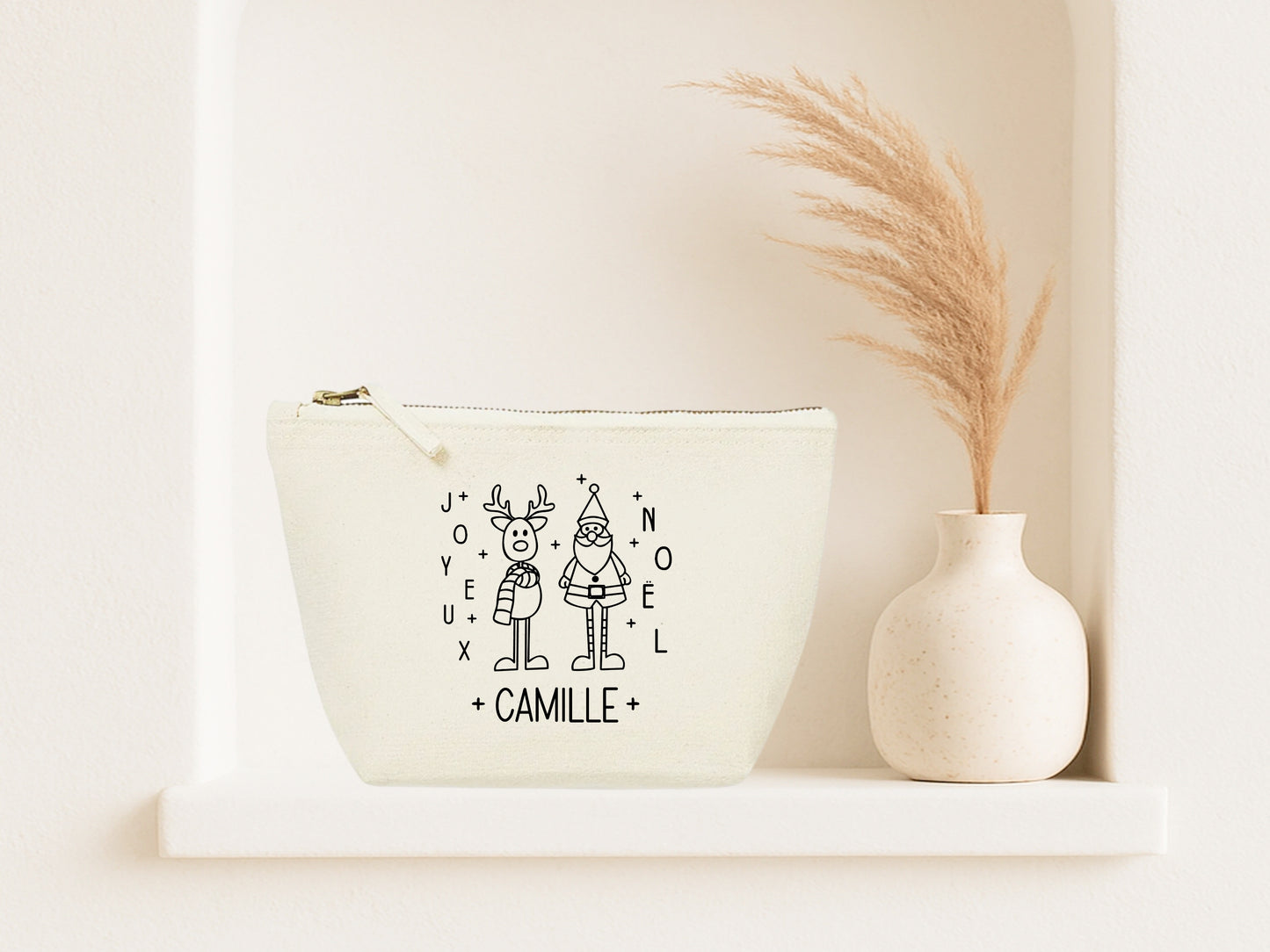 Trousse Noël Personnalisée Prénom | Joyeux Noël Renne Père Noël | 3 Tailles 3 Couleurs | Cadeau Noël