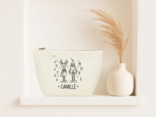 Trousse Noël Personnalisée Prénom | Joyeux Noël Renne Père Noël | 3 Tailles 3 Couleurs | Cadeau Noël