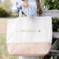 Grand sac XL coton & jute personnalisé prénom avec petit cœur – Sac shopping – Cadeau personnalisé