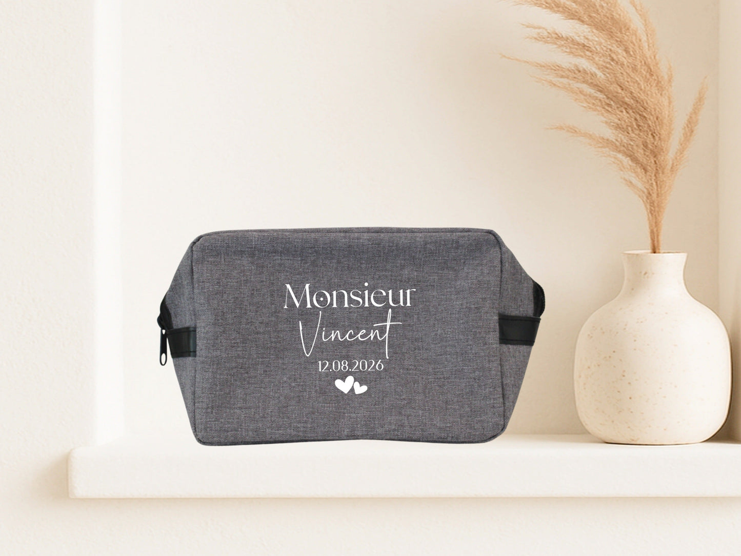 Trousse toilette homme personnalisée "Monsieur" nom & date – Cadeau mariage – Cadeau marié