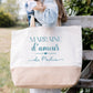 Grand sac shopping XL Marraine d’amour personnalisé – Prénom filleul(e) – Cadeau marraine – Baptême – Sac coton & jute