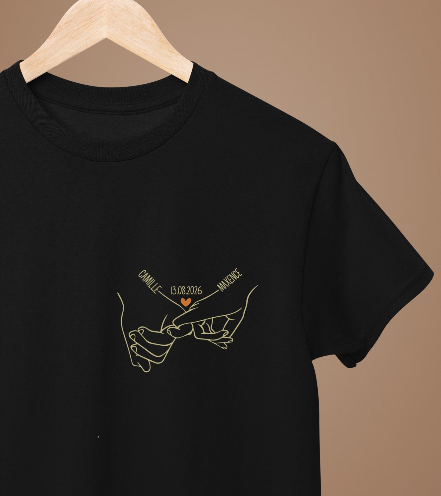 T-Shirt Cœur Personnalisé Prénoms et Date, Cadeau Couple, T-Shirt Homme Femme, Cadeau Amoureux, Saint Valentin