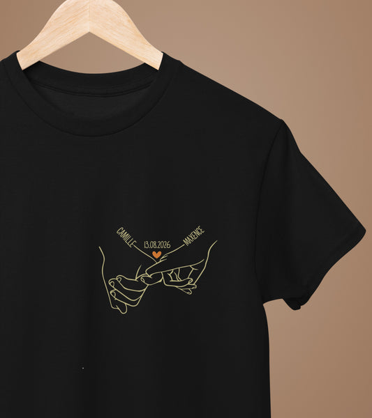 T-Shirt Cœur Personnalisé Prénoms et Date, Cadeau Couple, T-Shirt Homme Femme, Cadeau Amoureux, Saint Valentin