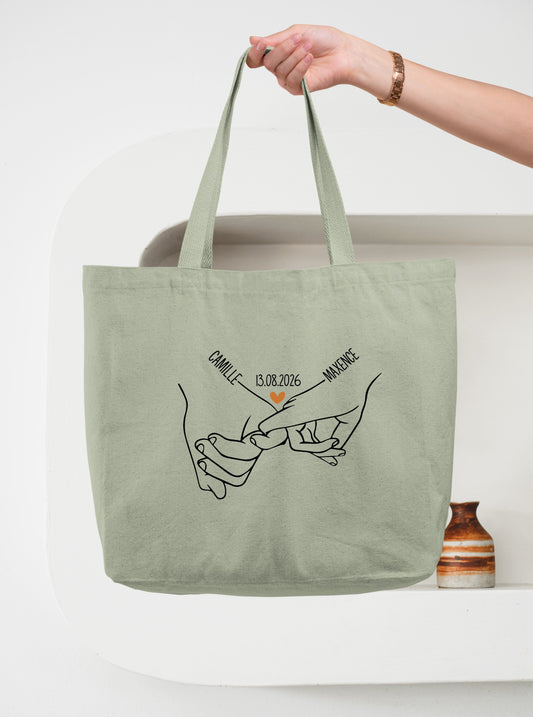 Cabas Coton Personnalisé Couple Prénoms et Date, Sac Cabas Amoureux, Cadeau Couple, Cadeau Mariage, Cadeau Saint Valentin