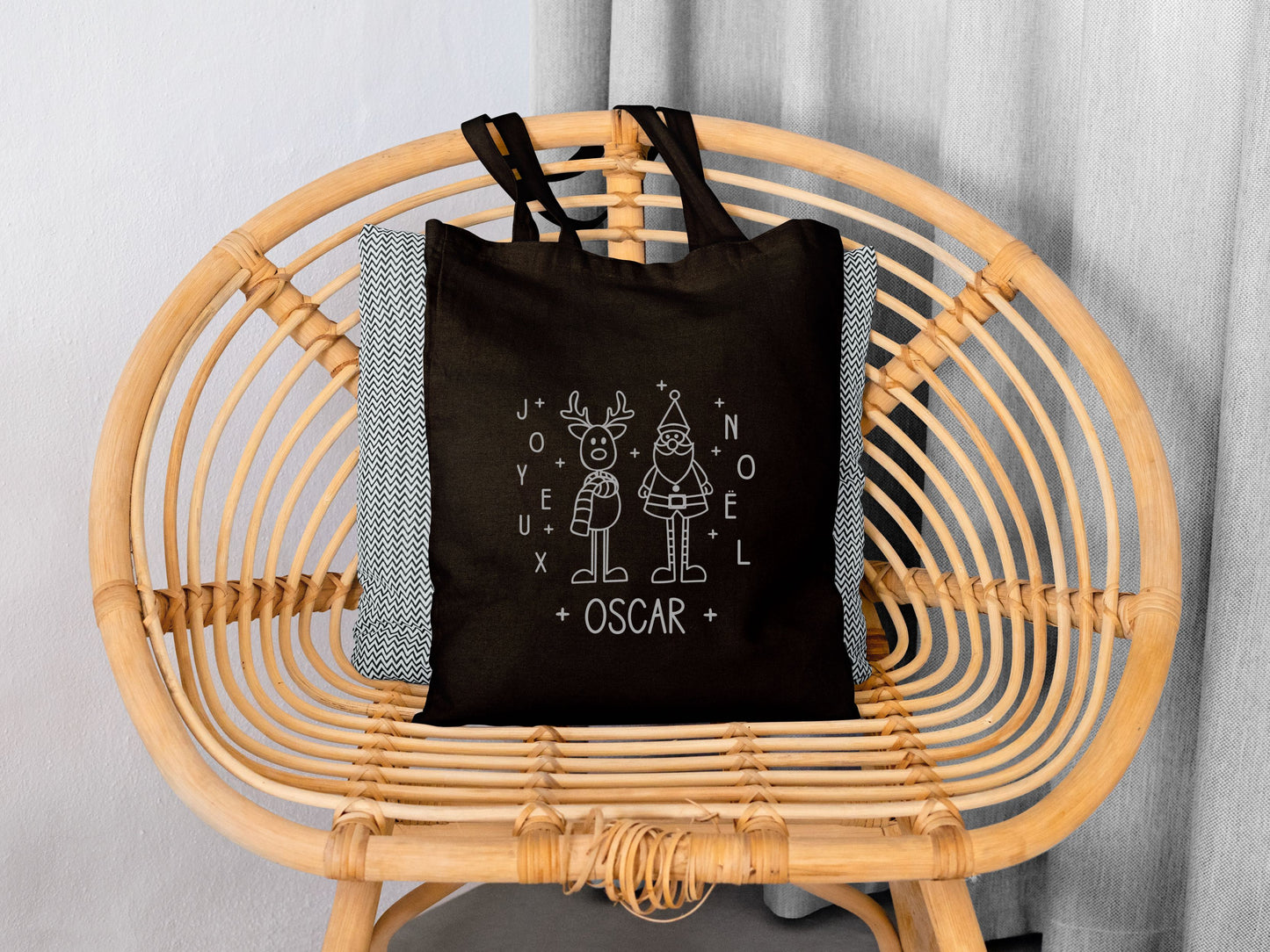Tote Bag Noël Personnalisé Prénom | sac cadeau Noêl Coton | Cadeau Noël Réutilisable | 7 Couleurs