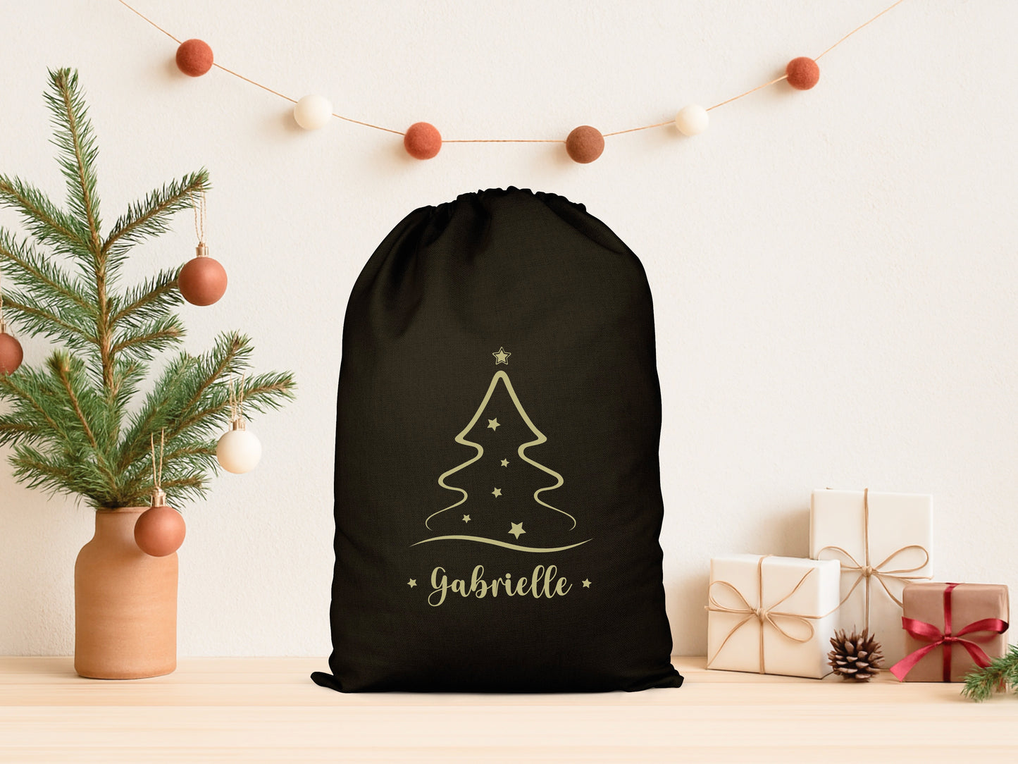 Sac cadeau Noël, Hotte de Noël personnalisée, Emballage Noël, Pochon Noël personnalisé