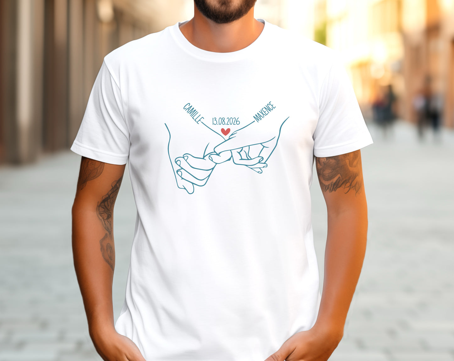 T-shirt Personnalisé Prénoms Date, Cadeau Mariage, Cadeau Fiançailles, Cadeau Couple, Homme Femme