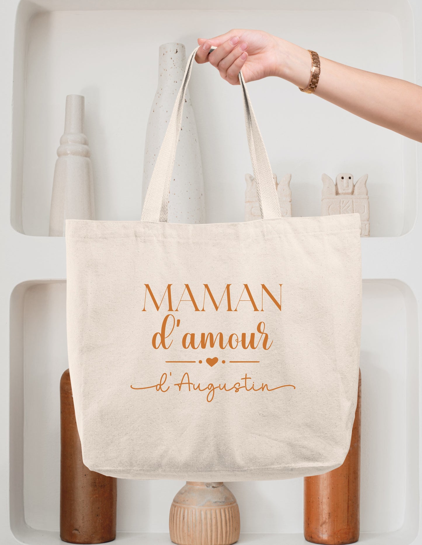 Sac cabas coton Maman d’amour personnalisé – Prénom(s) – Cadeau maman – Fête des mères – Sac shopping – Anniversaire