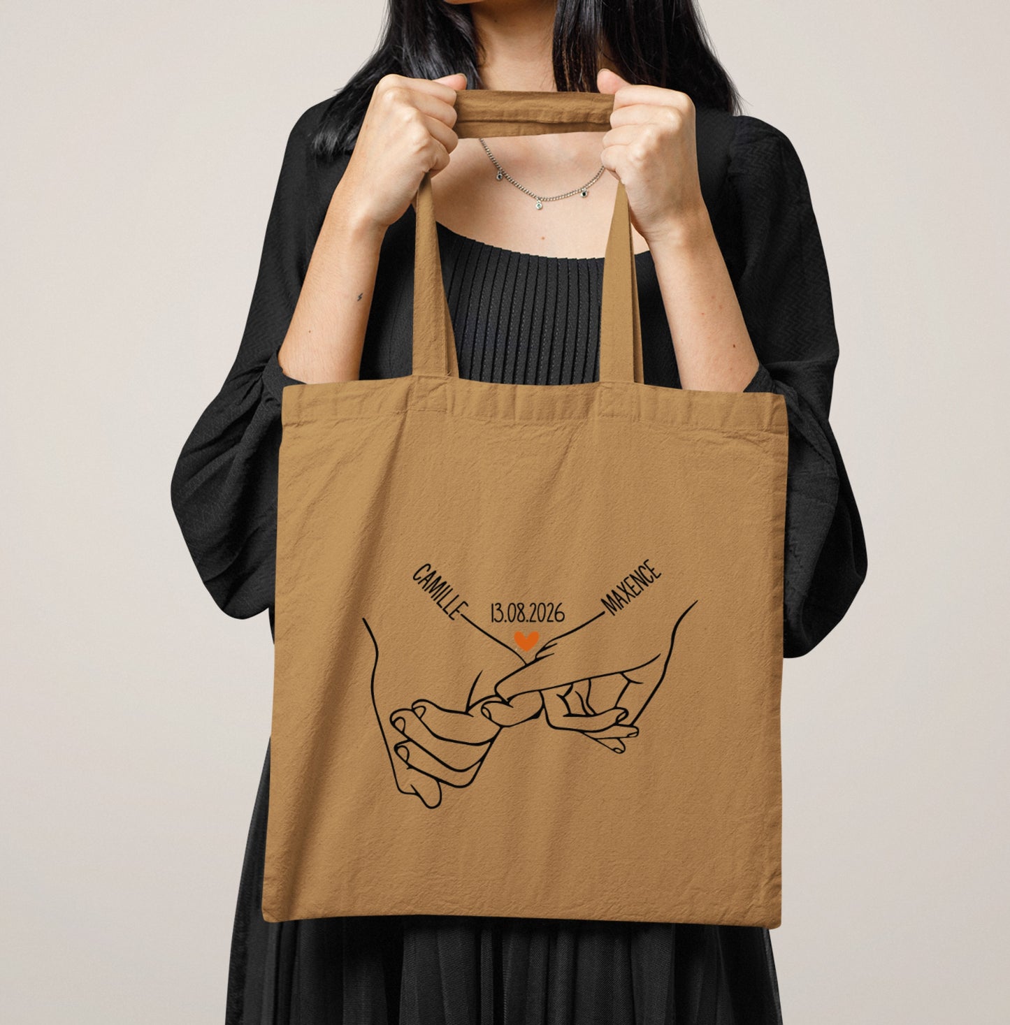 Tote Bag Couple Personnalisé Prénoms et Date, Sac Tote Bag Amoureux, Cadeau Couple, Cadeau Saint Valentin, Anniversaire de Rencontre