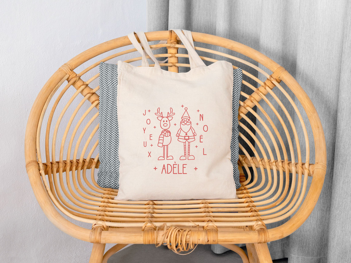 Tote Bag Noël Personnalisé Prénom | sac cadeau Noêl Coton | Cadeau Noël Réutilisable | 7 Couleurs