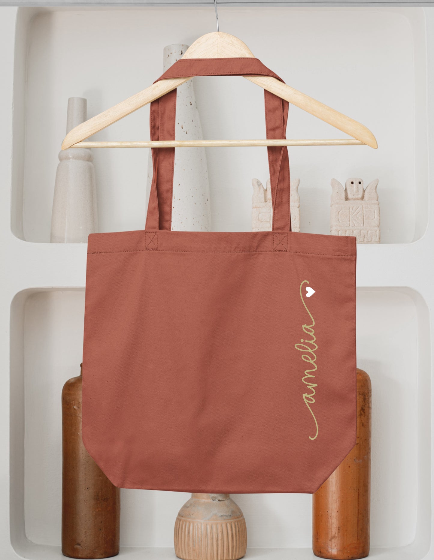 Sac cabas coton personnalisé prénom avec petit cœur – Sac shopping – Cadeau personnalisé