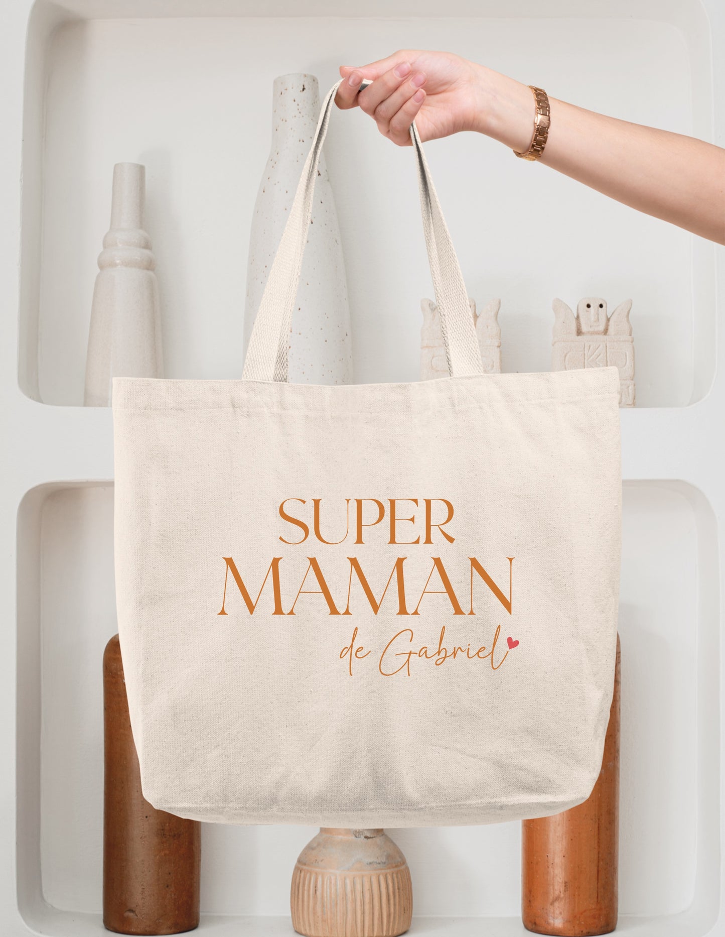 Sac cabas coton Super maman personnalisé – Prénom(s) – Cadeau maman – Fête des mères – Sac shopping – Anniversaire