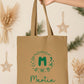 Tote Bag Noël Personnalisé Initiale Prénom | Sac Courses Couronne Motifs Festifs Coton | Cadeau Noël Réutilisable | 7 Couleurs