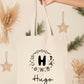 Tote Bag Noël Personnalisé Initiale Prénom | Sac Courses Couronne Motifs Festifs Coton | Cadeau Noël Réutilisable | 7 Couleurs