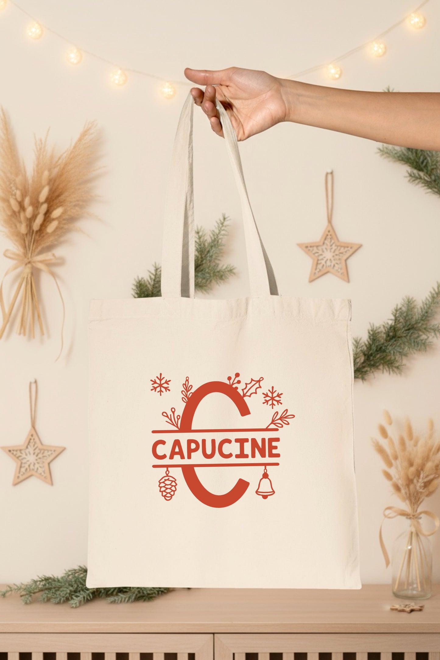 Tote Bag Noël personnalisé, Tote bag prénom, Cadeau noël