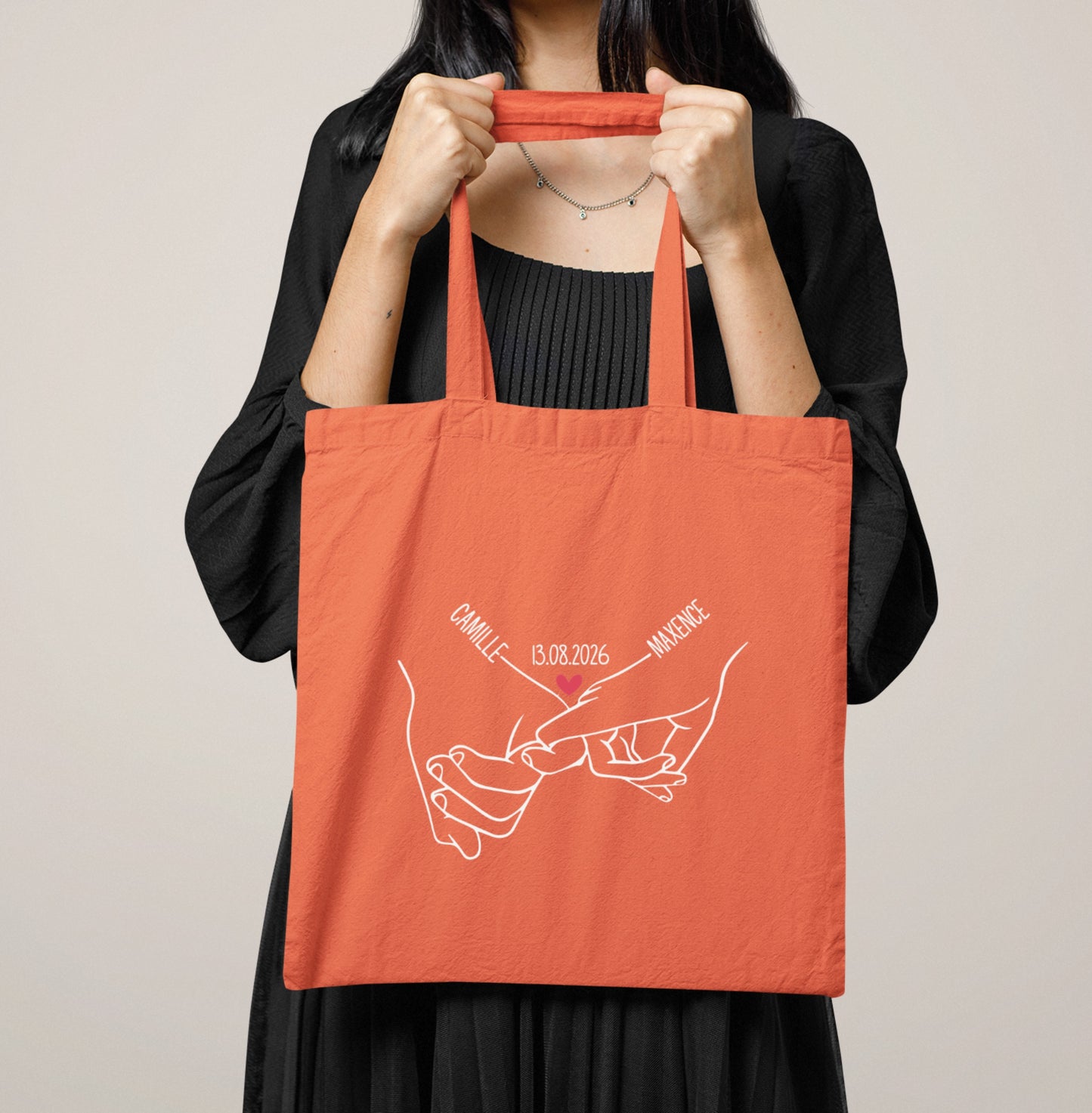 Tote Bag Couple Personnalisé Prénoms et Date, Sac Tote Bag Amoureux, Cadeau Couple, Cadeau Saint Valentin, Anniversaire de Rencontre