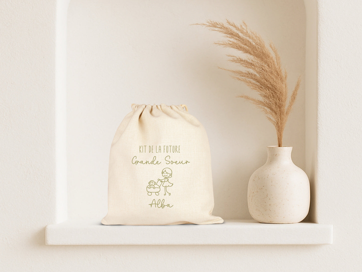 Pochon personnalisé "Kit du futur grand frère" / "Kit de la future grande sœur" + prénom – Cadeau annonce grossesse