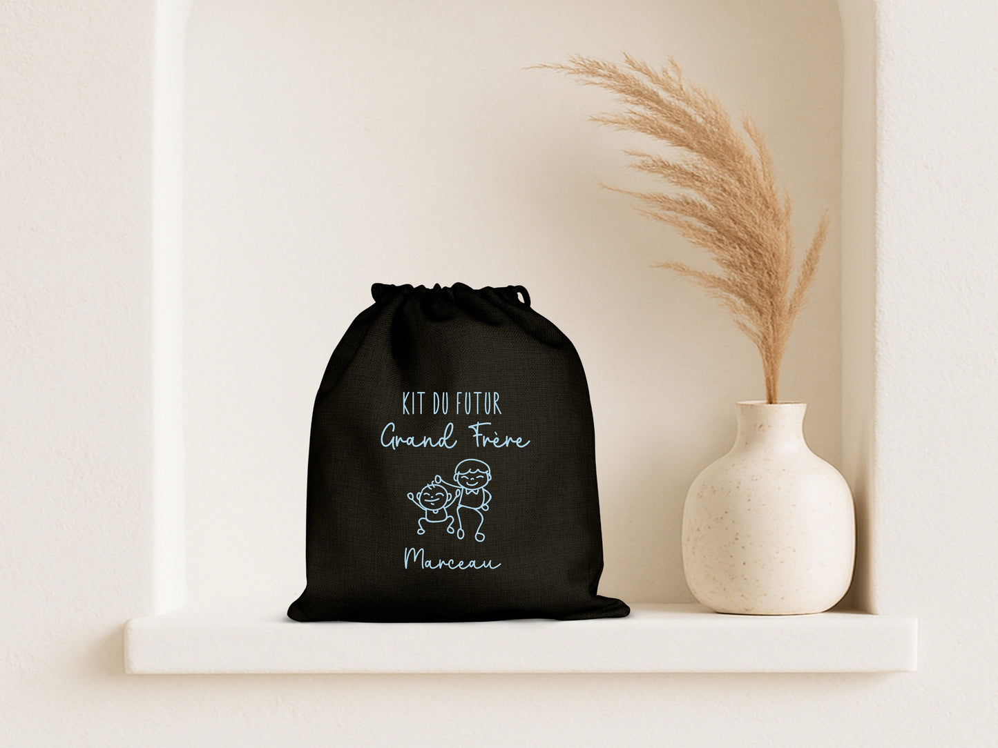 Pochon personnalisé "Kit du futur grand frère" / "Kit de la future grande sœur" + prénom – Cadeau annonce grossesse