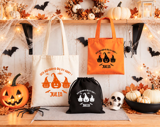 Sac Halloween personnalisé prénom, sac à bonbons enfant