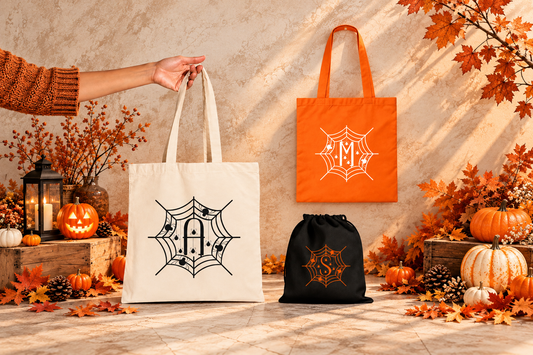 Sac Halloween personnalisé avec initiale, toile d'araignée, sac à bonbons enfant