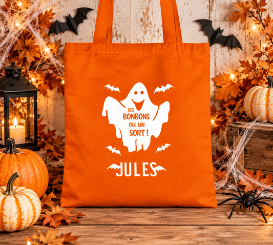 Sac Halloween personnalisé prénom, sac à bonbons enfant