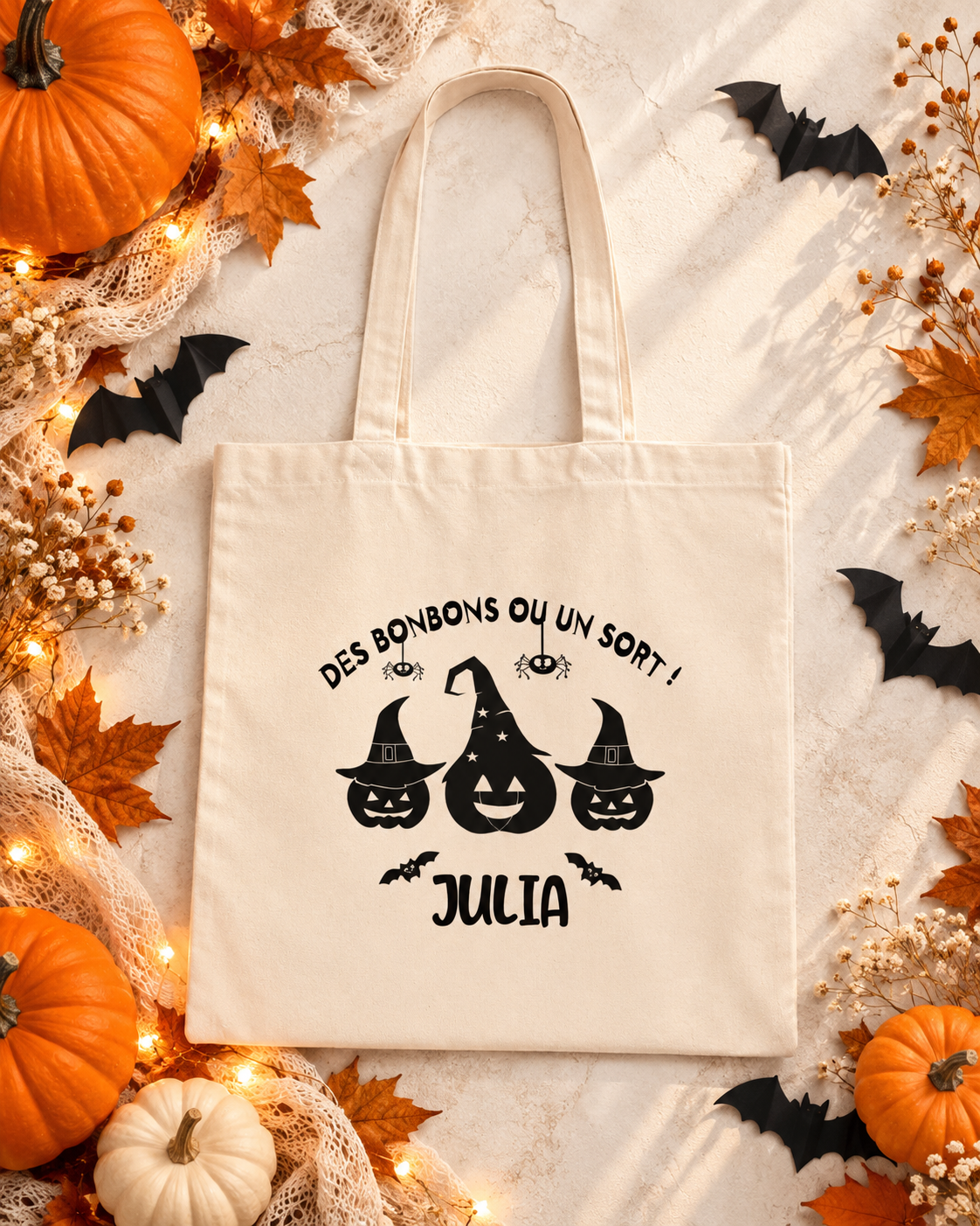 Sac Halloween personnalisé prénom, sac à bonbons enfant
