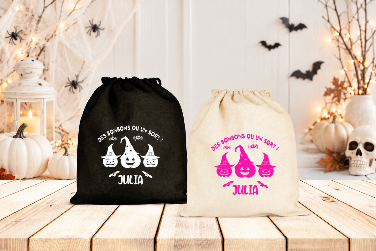 Sac Halloween personnalisé prénom, sac à bonbons enfant