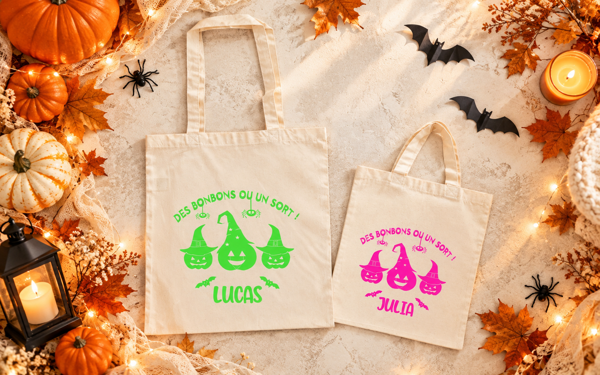 Sac Halloween personnalisé prénom, sac à bonbons enfant